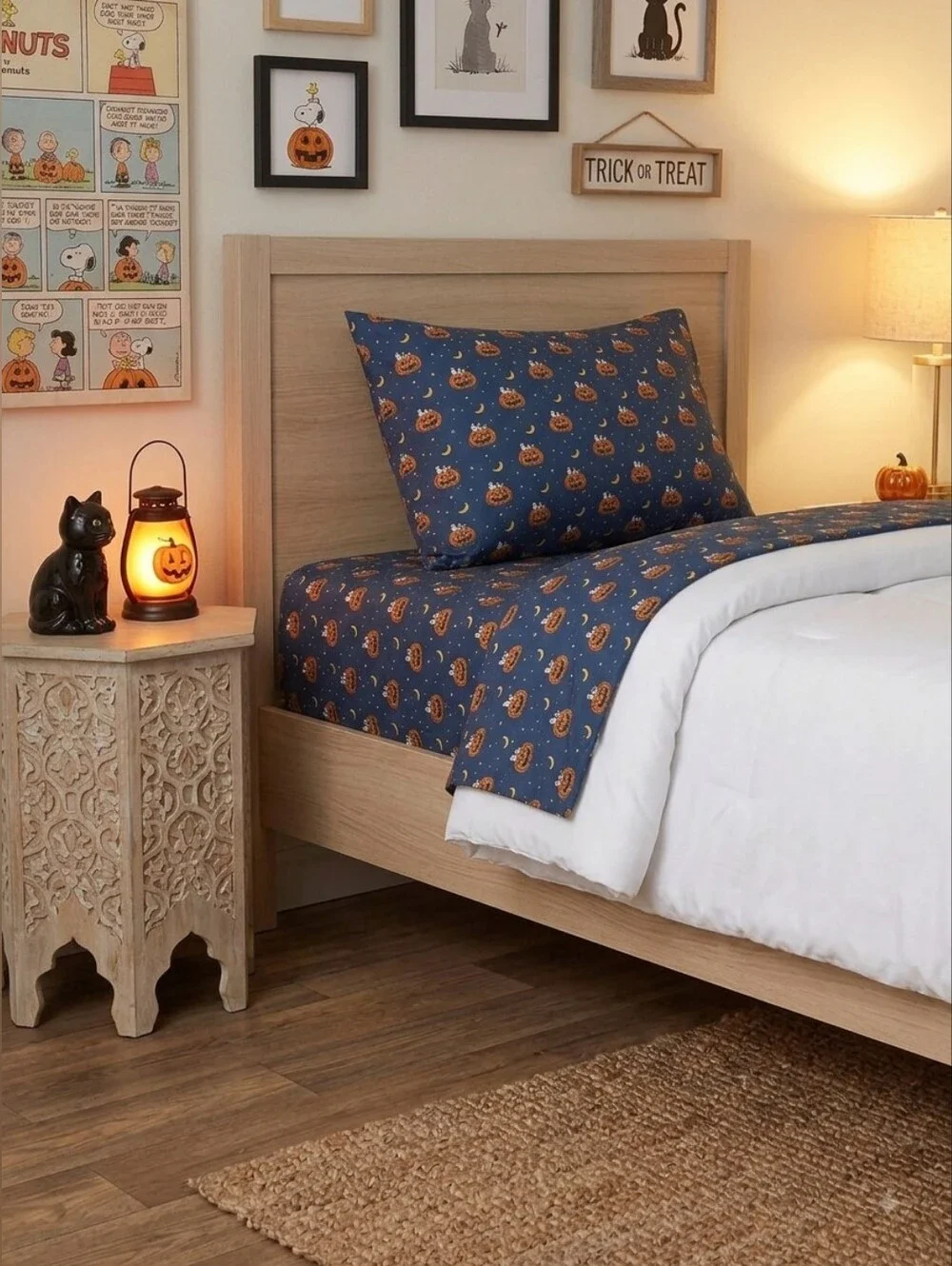 NWT! SNOOPY Peanuts Twin Sheet Set - Halloween Pumpkins - Berkshire Blanket Co